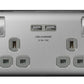 British General BRITISH GENERAL NEXUS METAL 13A 2-GANG SP SWITCHED SOCKET + 3.1A 15.5W 2-OUTLET TYPE A USB CHARGER